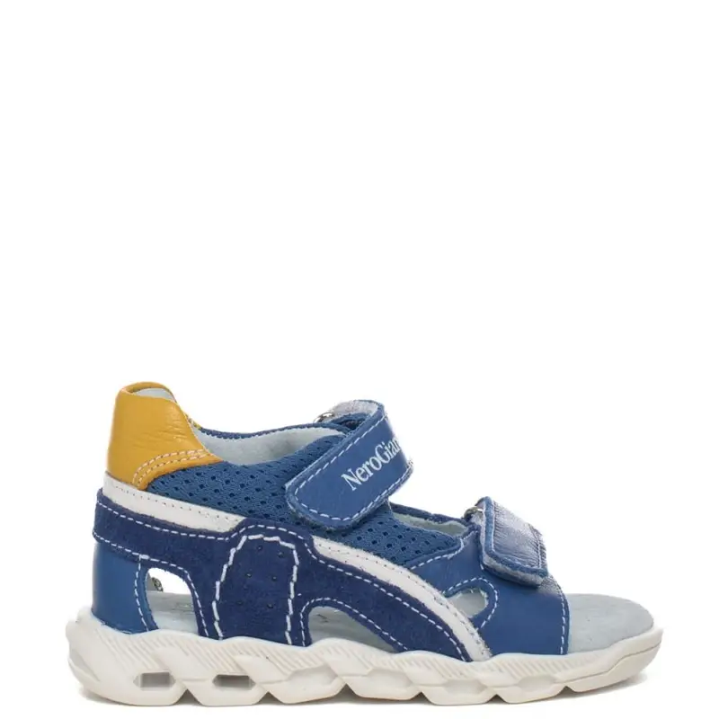 sandali bimbo con chiusura a due strappi blu e giallo
