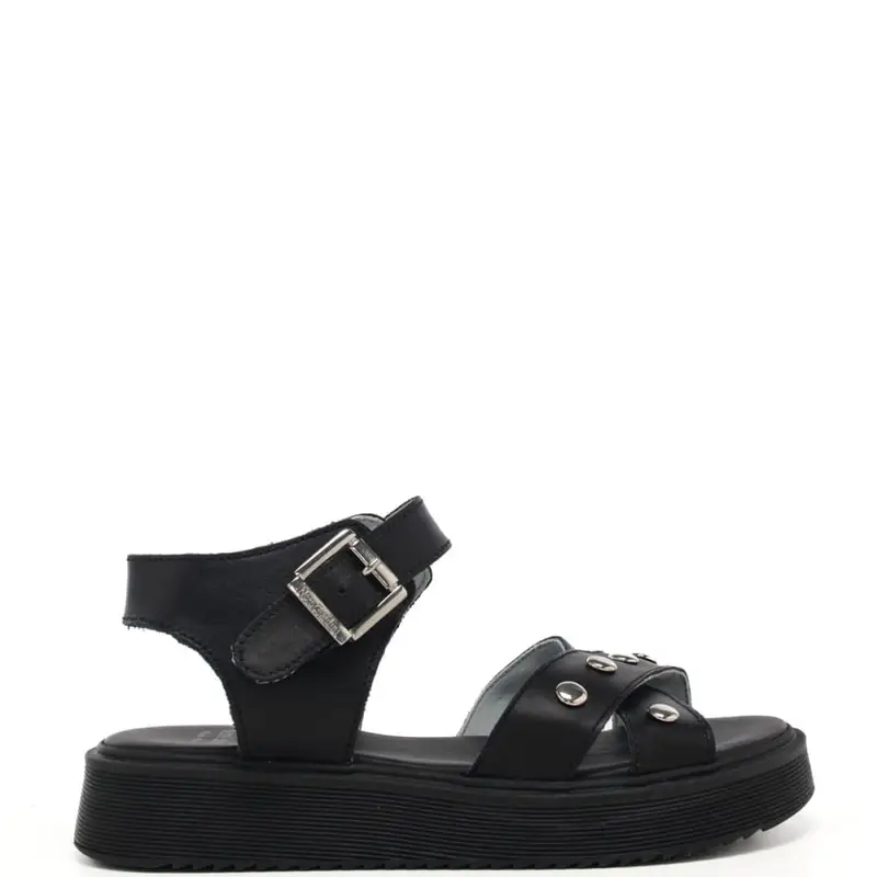 Nerogiardini sandali da bambina con fascette in vera pelle nera con borchie