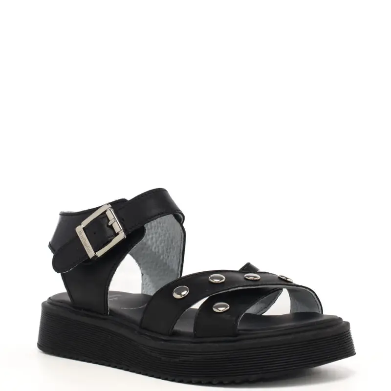 Nerogiardini sandali da bambina con fascette in vera pelle nera con borchie miniatura 2