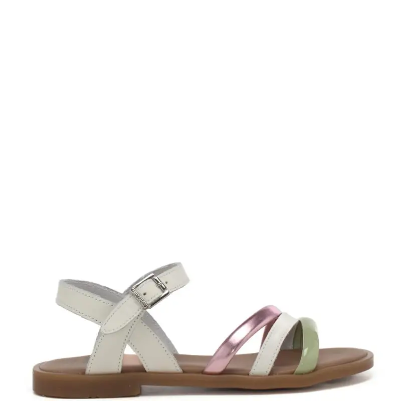 Nerogiardini sandali da bambina con fascette multicolor bianco