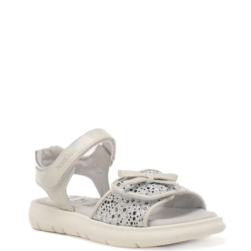 Nerogiardini sandali da bambina in materiale tecnico e pelle con strass e paillettes sul davanti argento miniatura 2