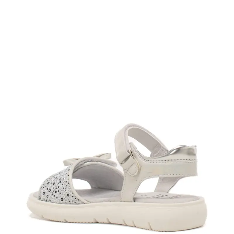 Nerogiardini sandali da bambina in materiale tecnico e pelle con strass e paillettes sul davanti argento miniatura 3