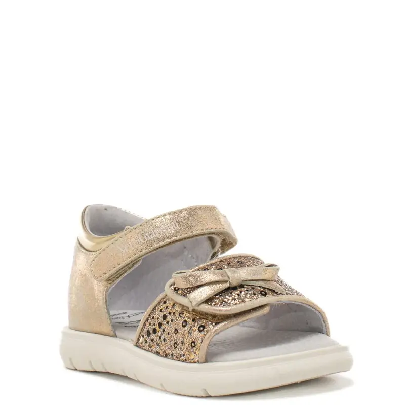 Nerogiardini sandali da bambina in materiale tecnico e pelle con strass e paillettes sul davanti oro miniatura 2