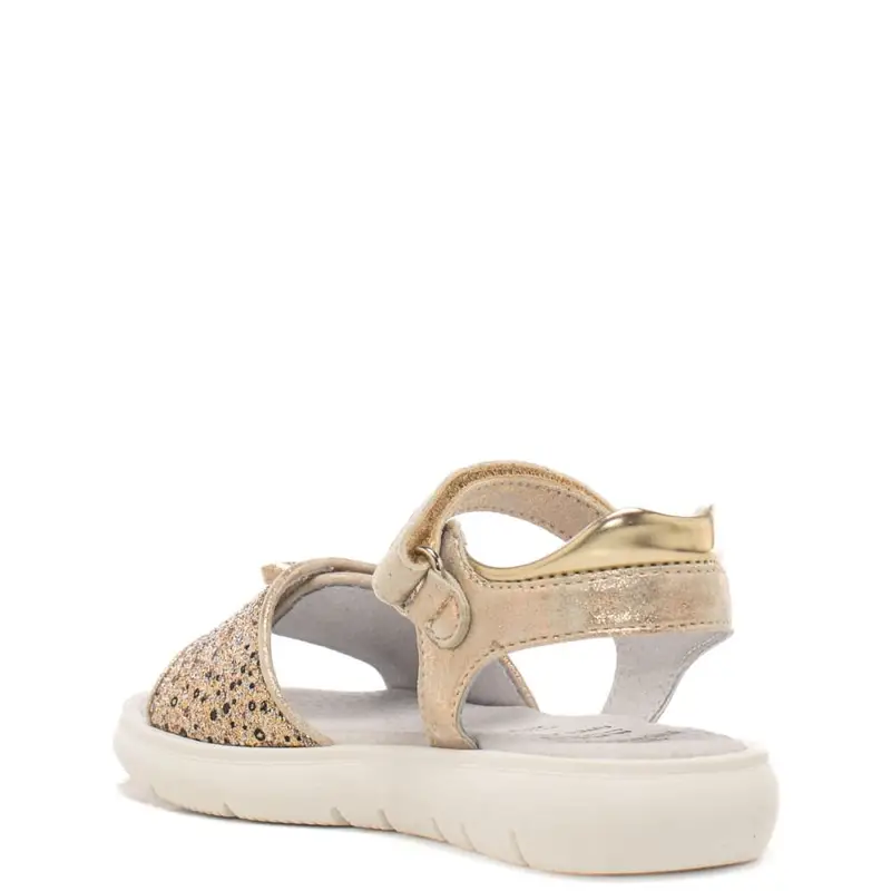 Nerogiardini sandali da bambina in materiale tecnico e pelle con strass e paillettes sul davanti oro miniatura 3