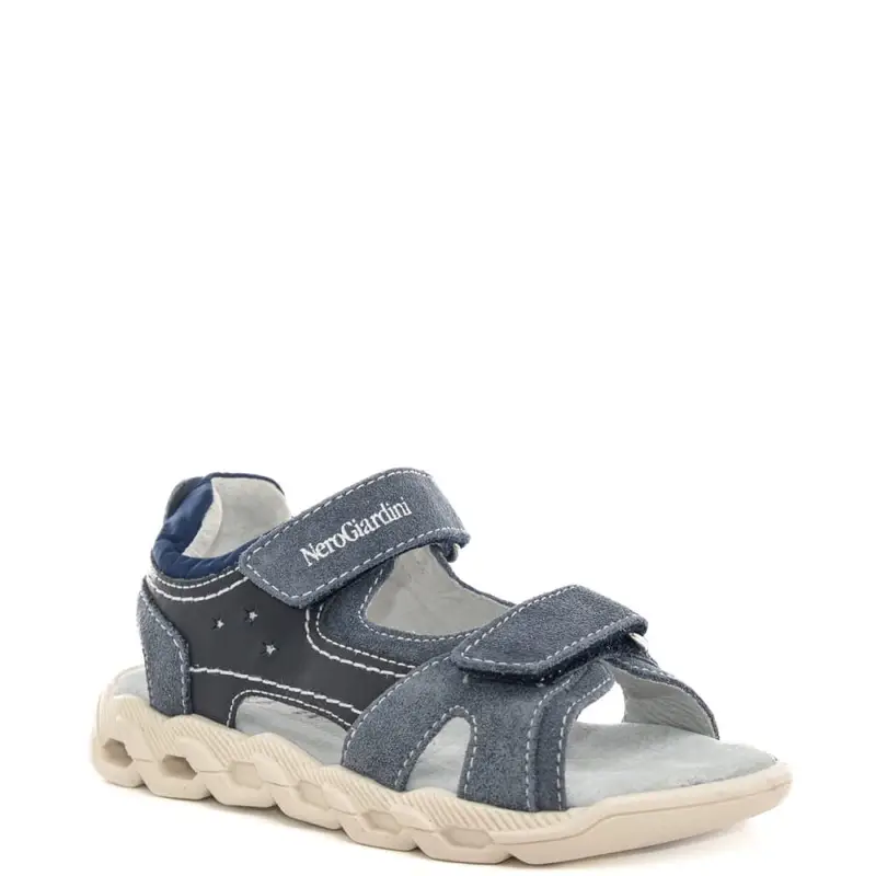 sandali da bimbo con chiusura a doppio strappo e inserti in suede blu navy miniatura 2