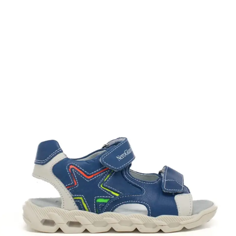 Nerogiardini sandali da bimbo con chiusura a doppio strappo in velcro con stella multicolor in pelle blu