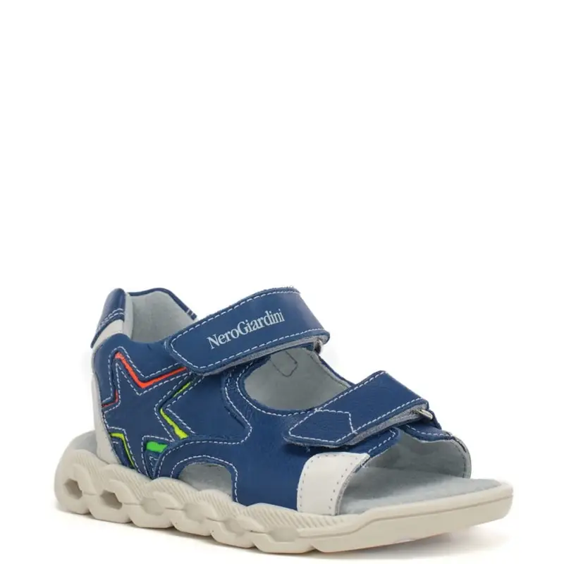 Nerogiardini sandali da bimbo con chiusura a doppio strappo in velcro con stella multicolor in pelle blu miniatura 2
