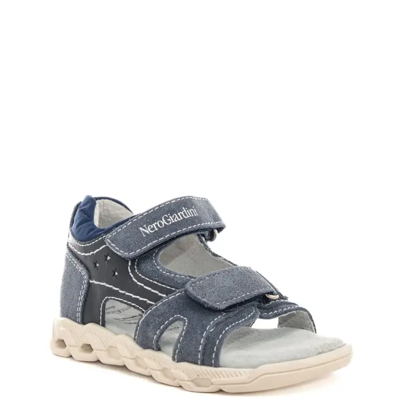 sandali da bimbo con chiusura a doppio strappo in velcro e inserti in suede blu navy miniatura 2