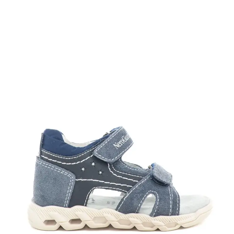 sandali da bimbo con chiusura a doppio strappo in velcro e inserti in suede blu navy