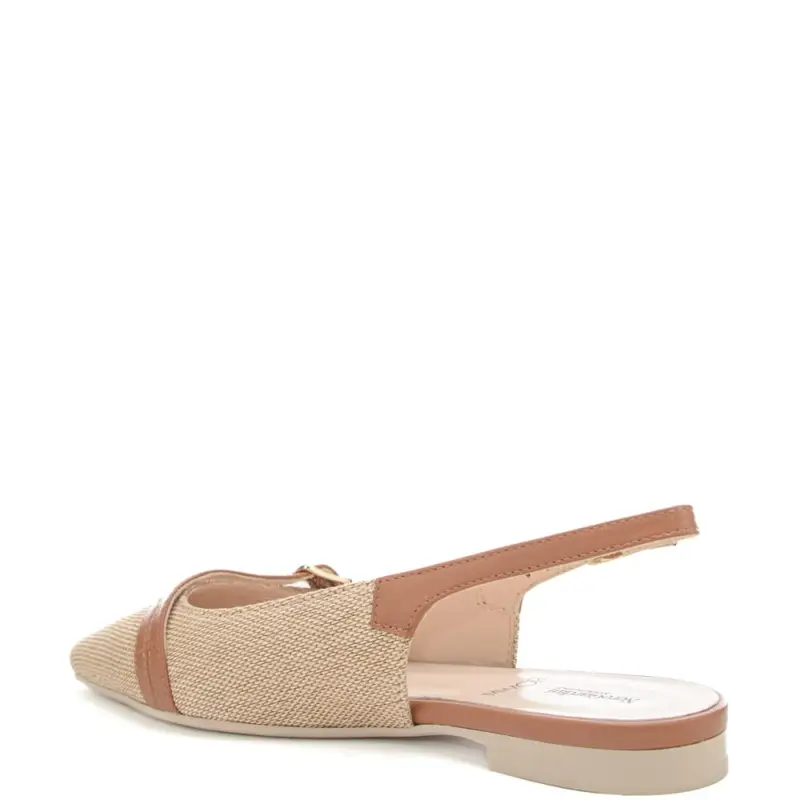 slingback bassi da donna in tessuto intrecciato con inserti in pelle beige miniatura 2