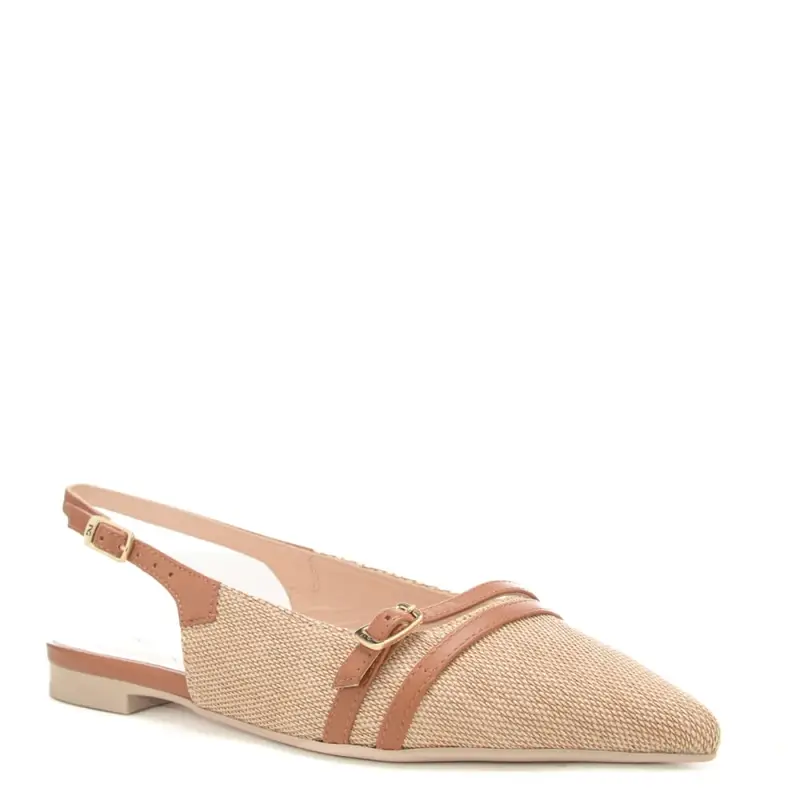 slingback bassi da donna in tessuto intrecciato con inserti in pelle beige miniatura 3