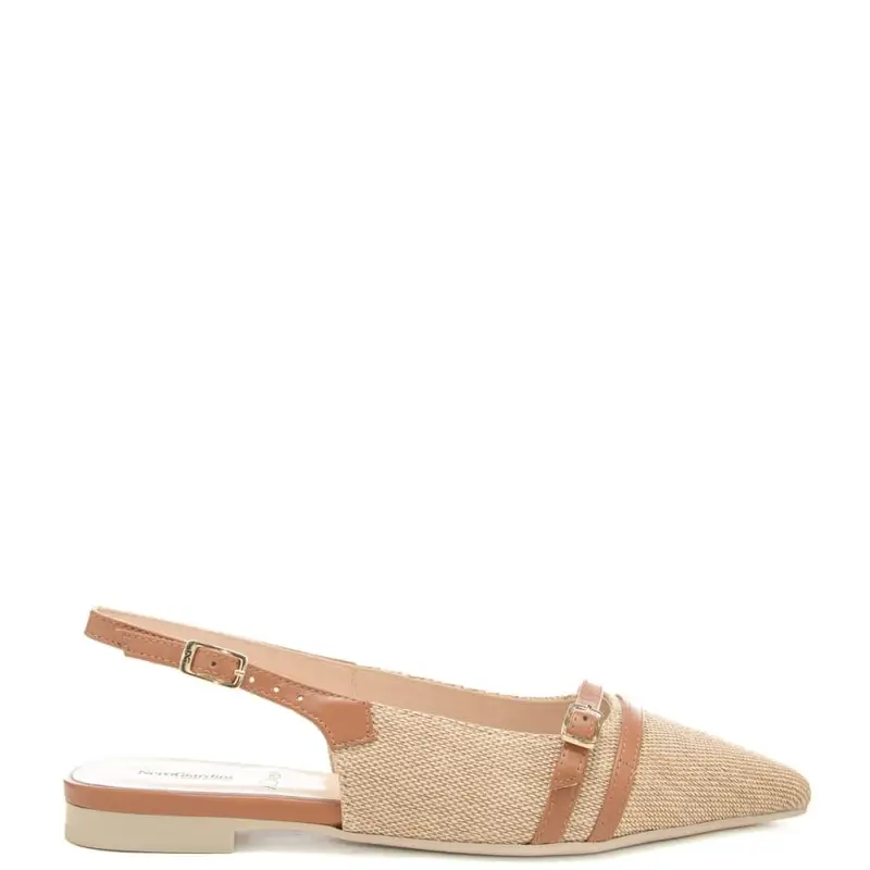 slingback bassi da donna in tessuto intrecciato con inserti in pelle beige