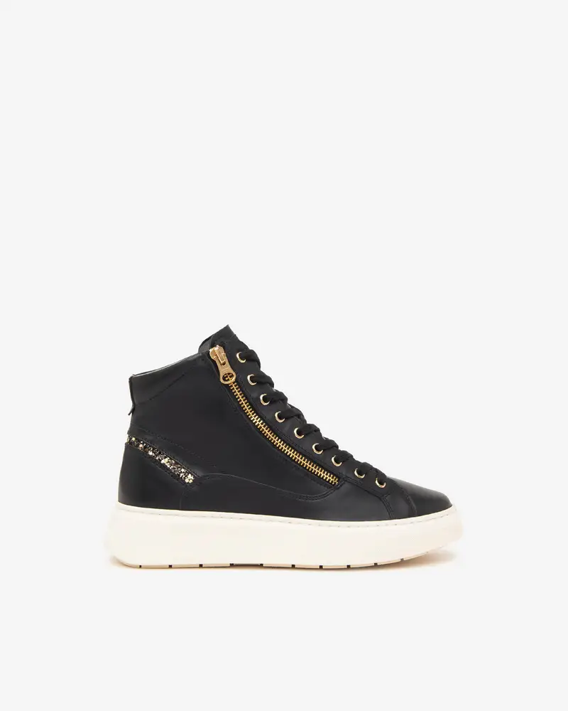 NeroGiardini Sneakers Alta Donna in Pelle e Materiale Tecnico - Nero