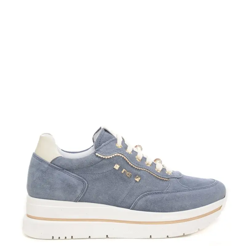 sneakers alte da donna in suede con charms applicati sui lacci blu navy