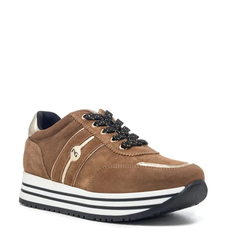 sneakers bimba con suola platform e cerniera in pelle scamosciata marrone miniatura 2