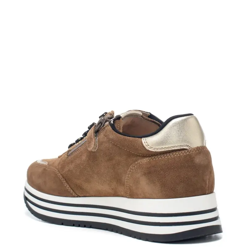 sneakers bimba con suola platform e cerniera in pelle scamosciata marrone miniatura 3