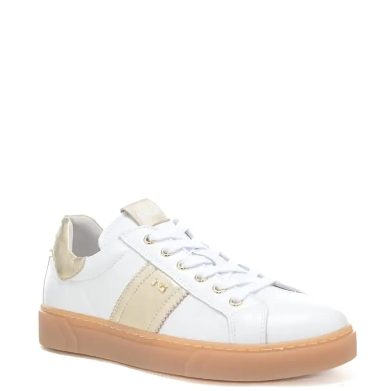 sneakers da donna con inserti laminati bianche oro miniatura 2
