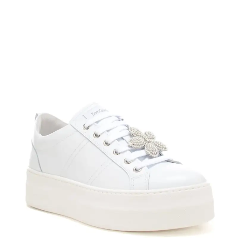 sneakers da donna con maxi charm floreale sul davanti bianche miniatura 2