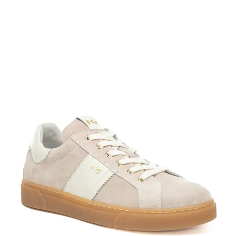 sneakers da donna in suede con inserti in pelle beige miniatura 2