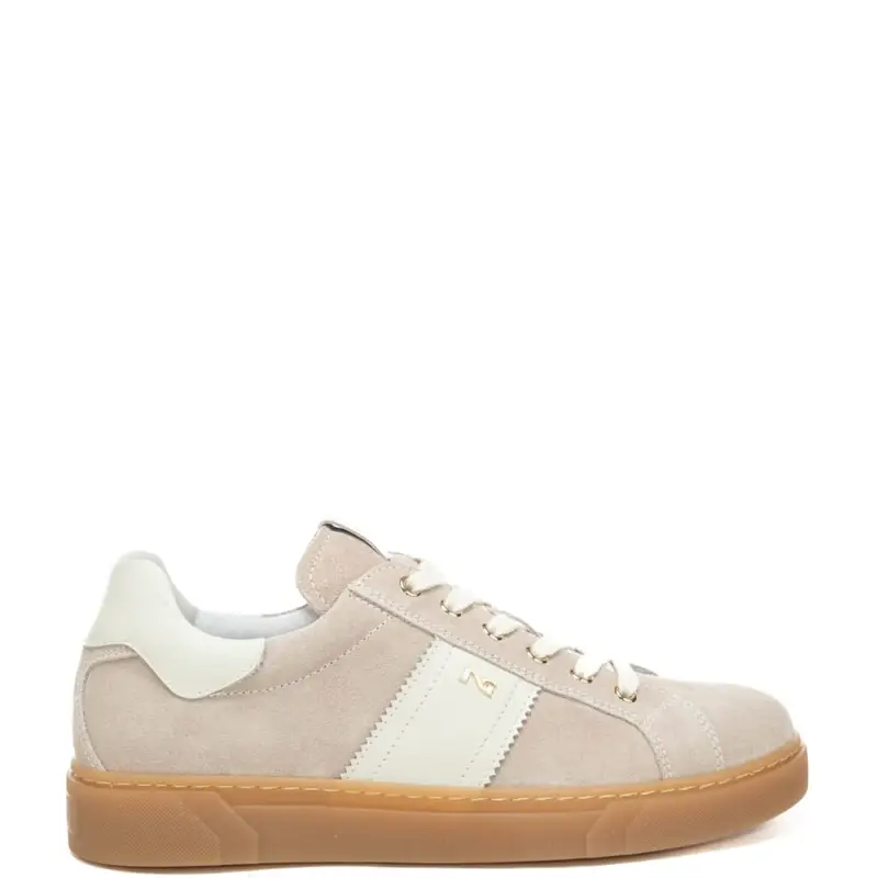 sneakers da donna in suede con inserti in pelle beige