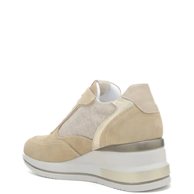 sneakers da donna in suede con zip esterna e dettagli dorati beige miniatura 3