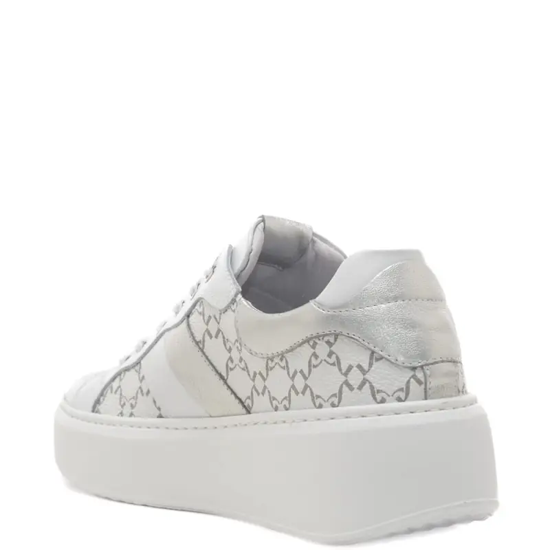 Nerogiardini sneakers da donna in vera pelle con logo monogram all over a intreccio geometrico bianco argento miniatura 3