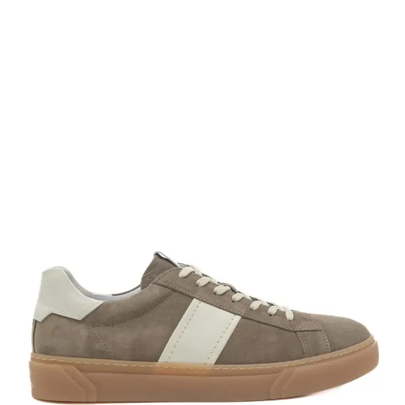 Nerogiardini sneakers da uomo in suede con inserti in vera pelle tortora