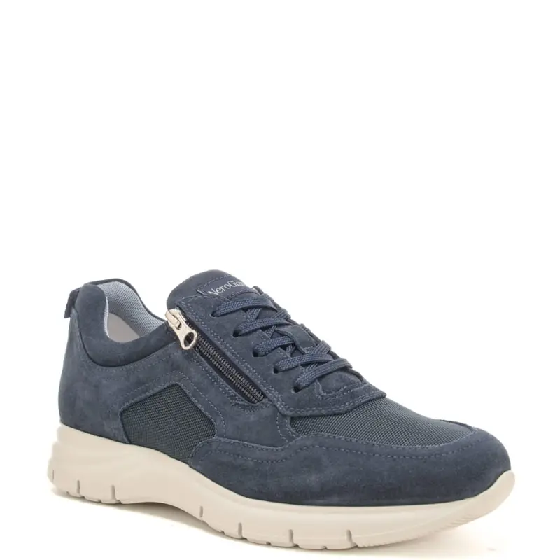 sneakers da uomo in tessuto e suede con zip laterale blu navy miniatura 2