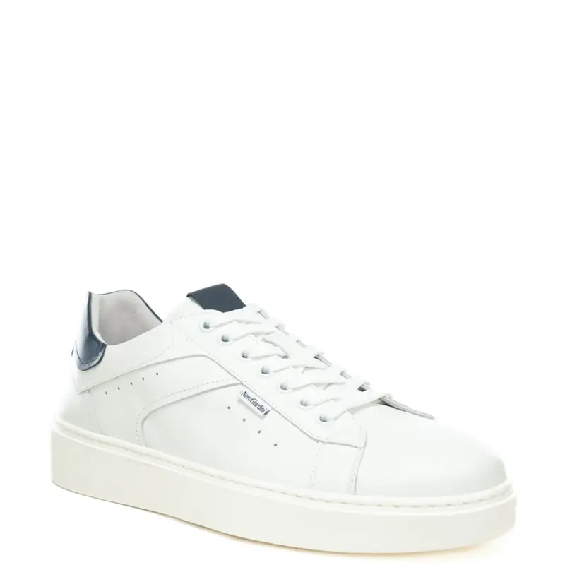 sneakers da uomo in vera pelle con finitura liscia e inserto a contrasto colore bianco blu navy miniatura 2