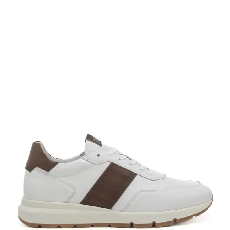 Nerogiardini sneakers da uomo in vera pelle con inserti a contrasto bianco e marrone