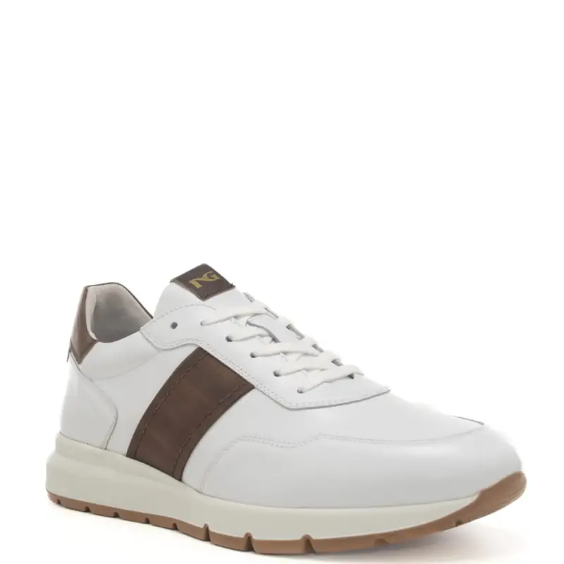 Nerogiardini sneakers da uomo in vera pelle con inserti a contrasto bianco e marrone miniatura 2