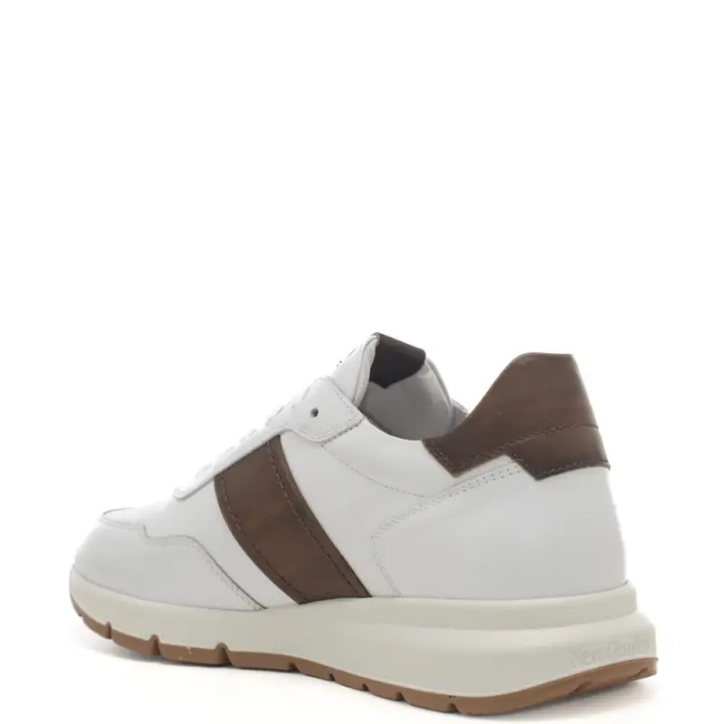 Nerogiardini sneakers da uomo in vera pelle con inserti a contrasto bianco e marrone miniatura 3