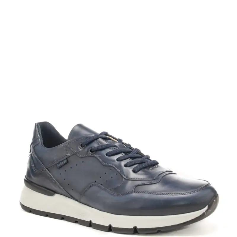 sneakers da uomo in vera pelle con inserti a contrasto blu navy miniatura 2