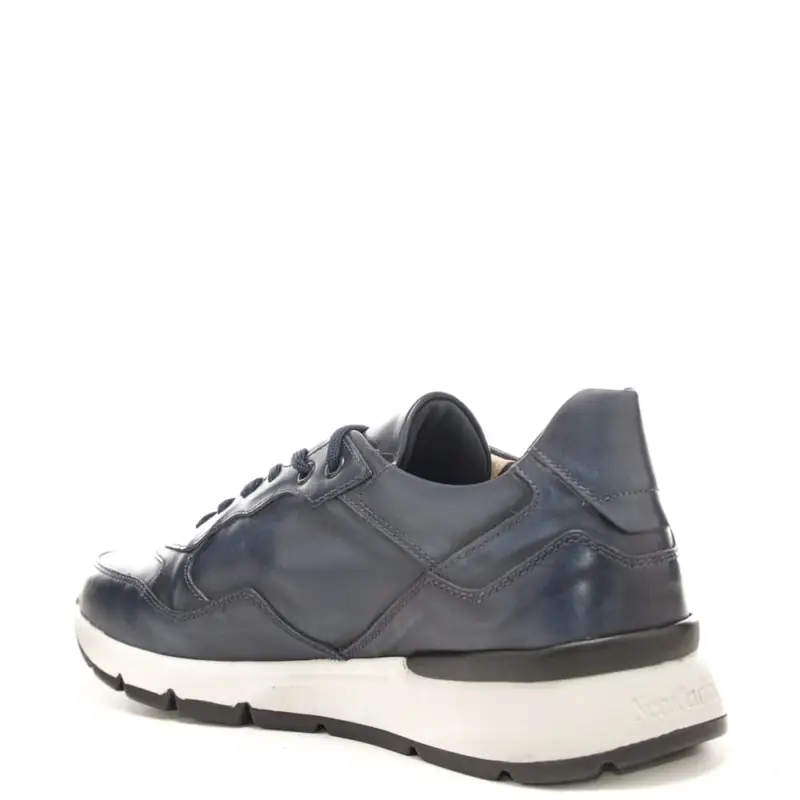 sneakers da uomo in vera pelle con inserti a contrasto blu navy miniatura 3