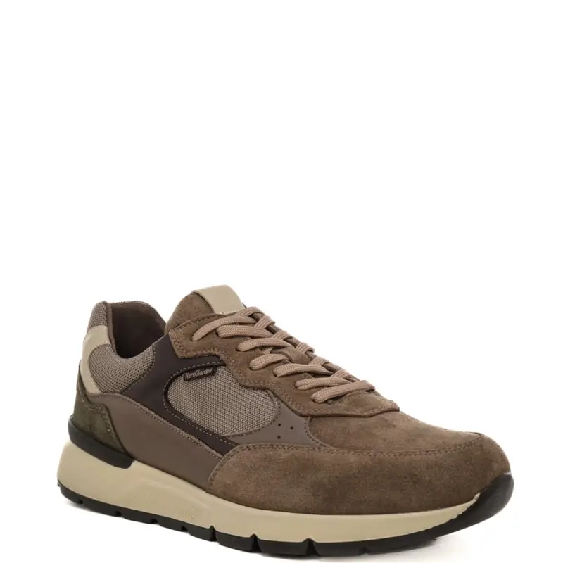 sneakers da uomo in vera pelle con inserti in suede marrone miniatura 2