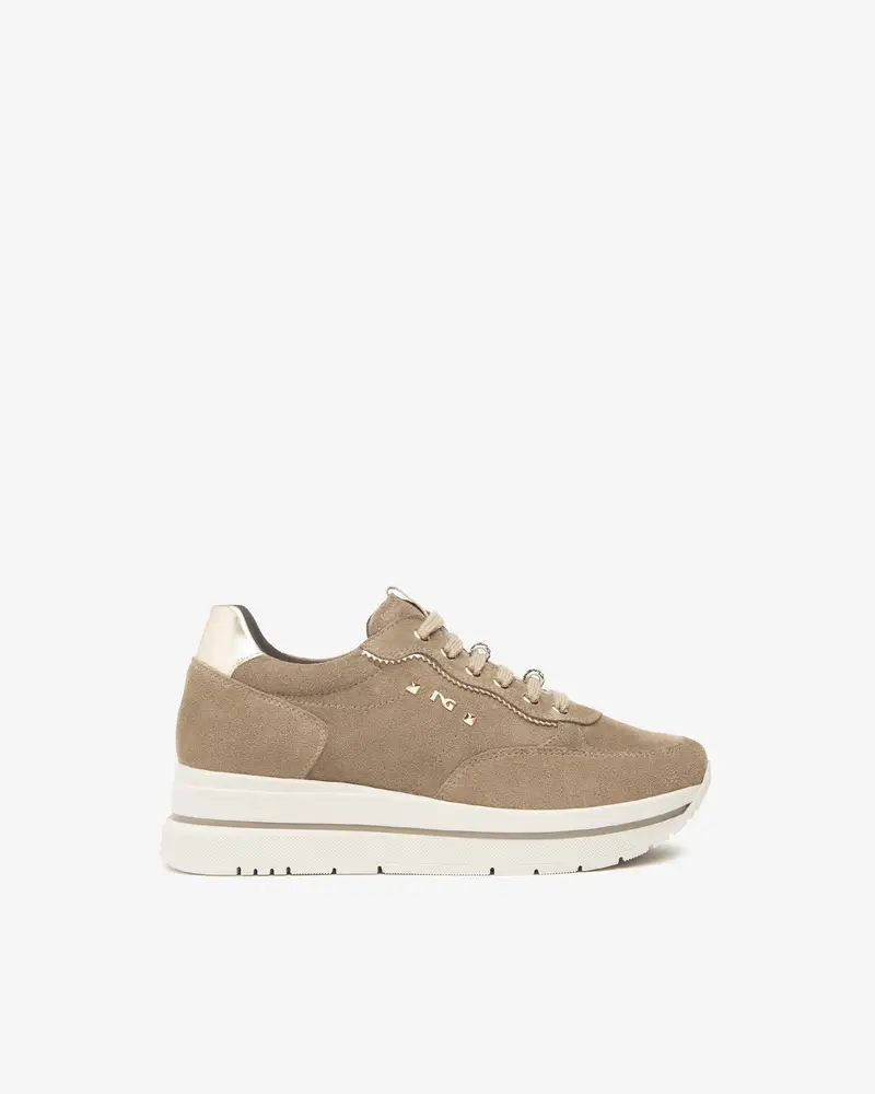 Sneakers Donna in Suede e Materiale Tecnico - Beige
