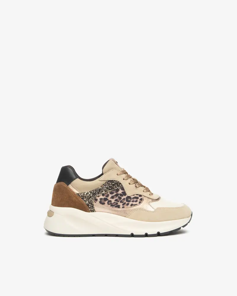 Sneakers Donna in Suede, Pelle e Materiale Tecnico - Beige