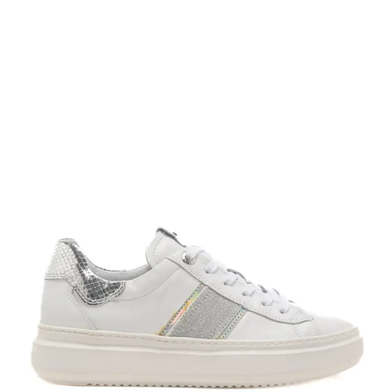 Nerogiardini sneakers donna stringate in pelle con inserti laminati
