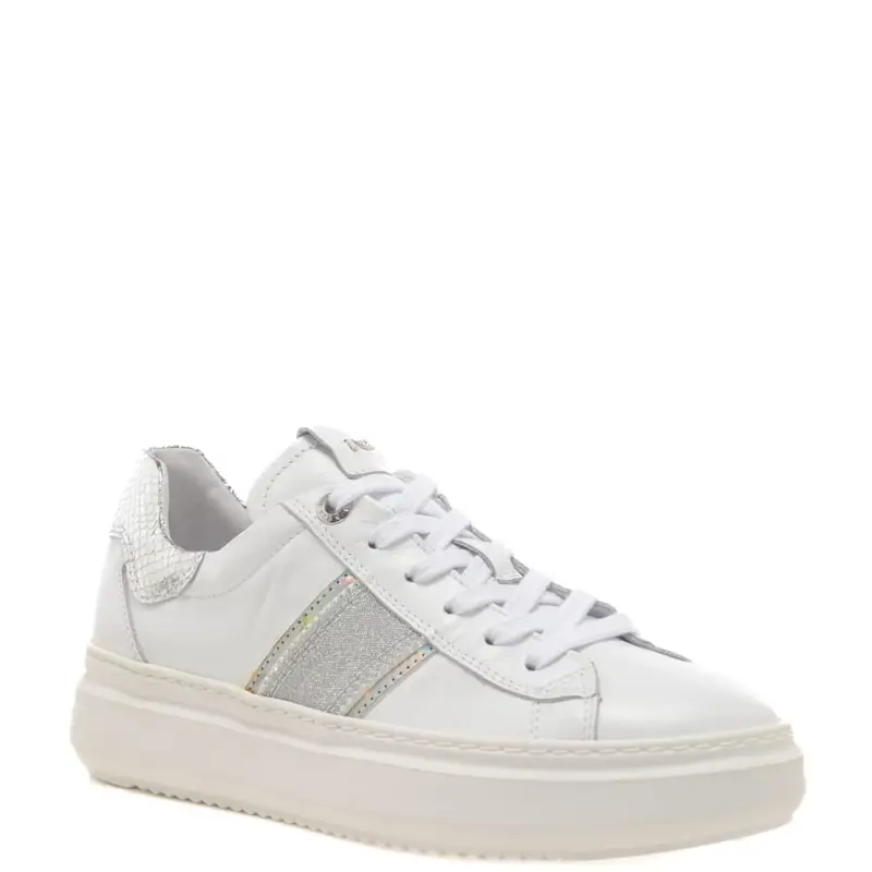 Nerogiardini sneakers donna stringate in pelle con inserti laminati miniatura 2