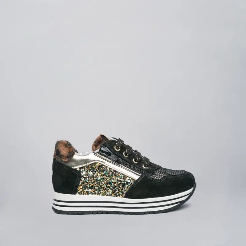 Sneakers Junior da Bambina in Camoscio e Tela - Nero