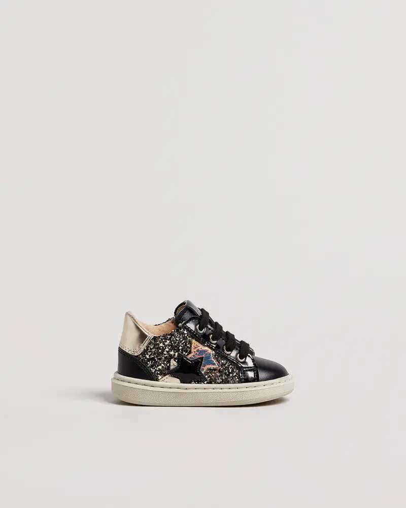 Sneakers Junior da Bambina in Materiale Tecnico e Pelle - Nero