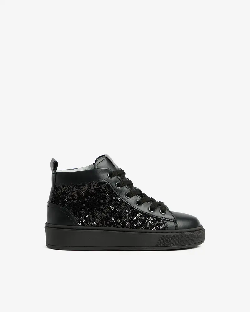 Sneakers Teen da Ragazza in Pelle e Tessuto - Nero