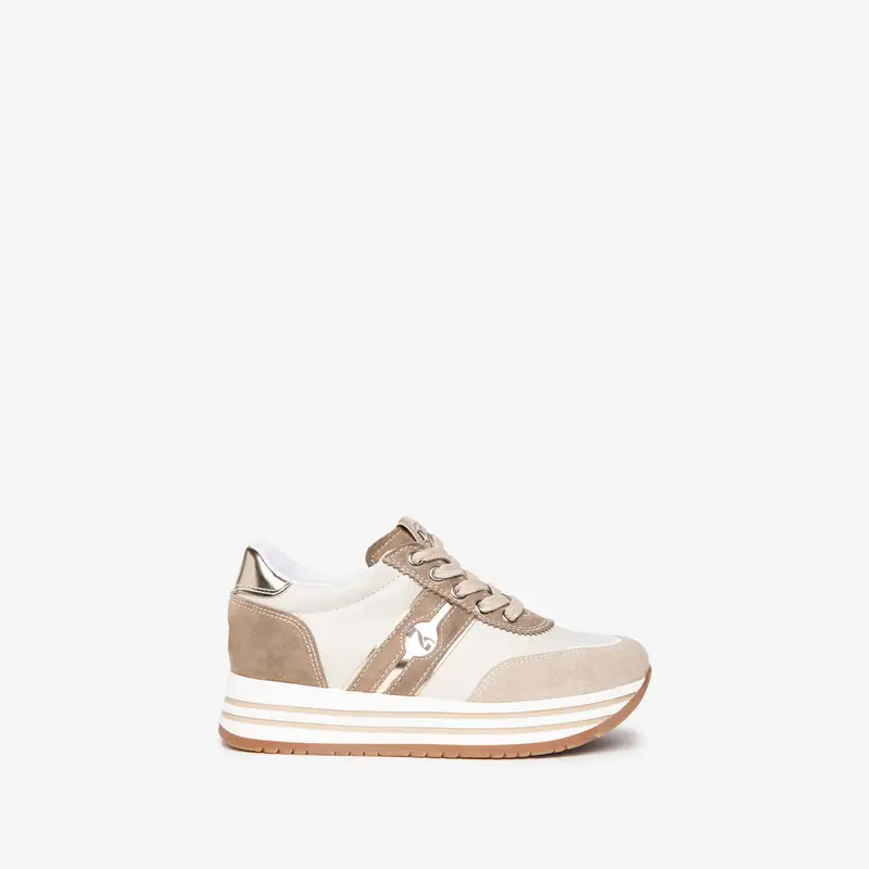 Sneakers Teens da Ragazza in Camoscio e Pelle - Beige