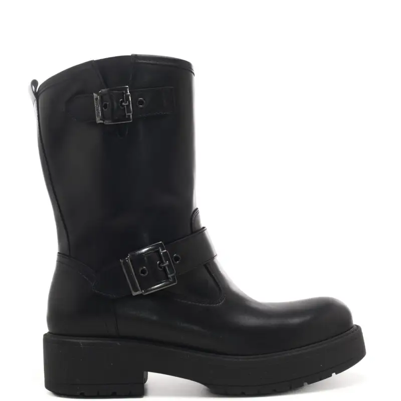 Nerogiardini stivaletti da donna in vera pelle con fibbie laterali neri