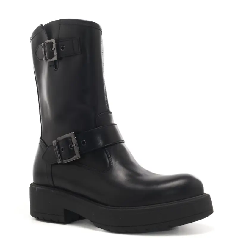 Nerogiardini stivaletti da donna in vera pelle con fibbie laterali neri miniatura 3
