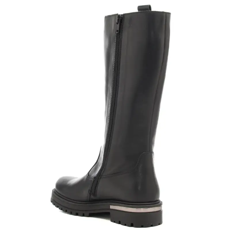 stivali alti da bambina in pelle con inserto in metallo sul retro della suola neri miniatura 3