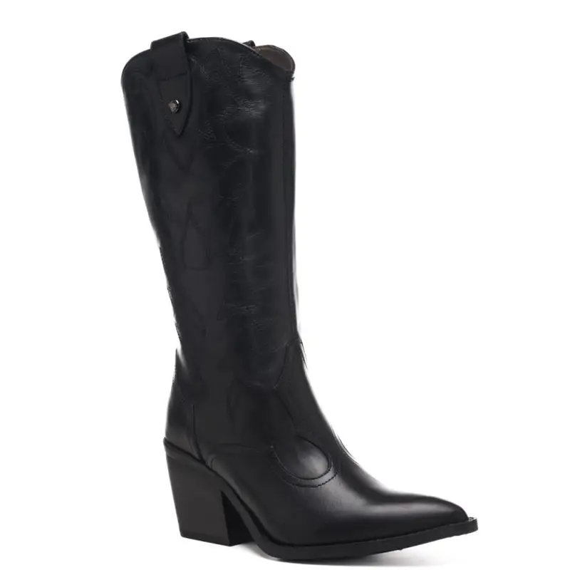 stivali texani cowboy in pelle nera miniatura 2