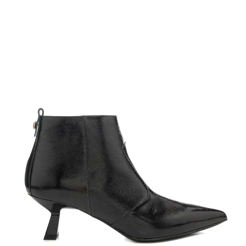 tronchetti bassi da donna in pelle lucida con tacco a rocchetto neri