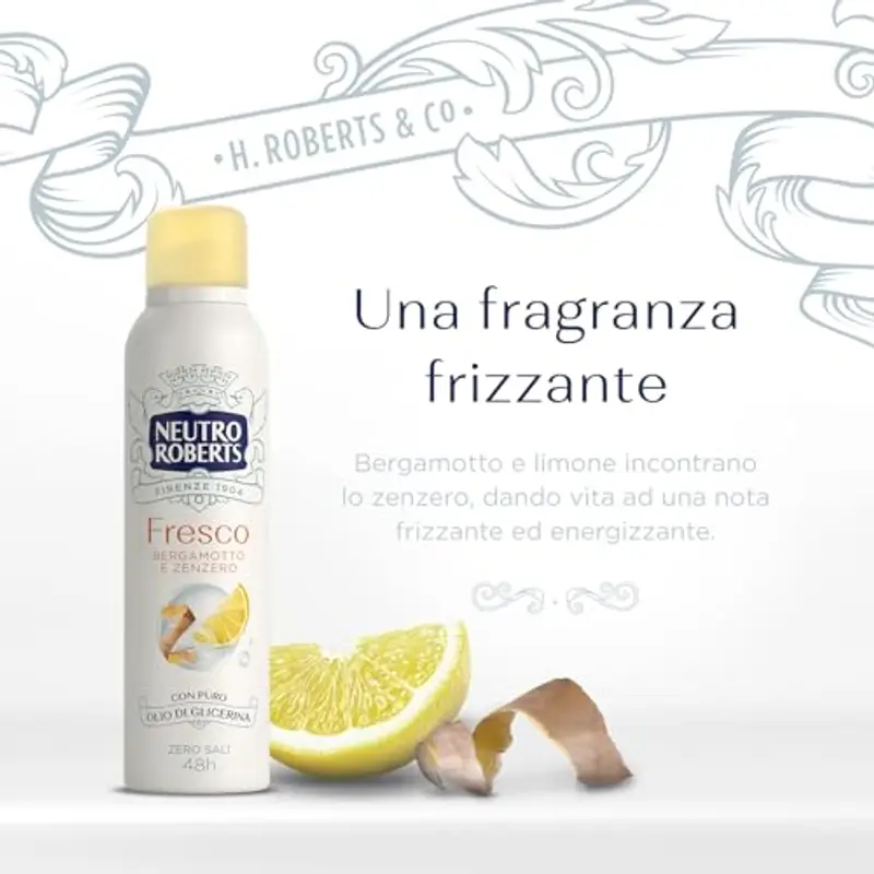 Neutro Roberts Deodorante Spray Fresco Giallo, Bergamotto e Zenzero, Zero Sali di Alluminio, Zero Macchie, con Puro miniatura 2
