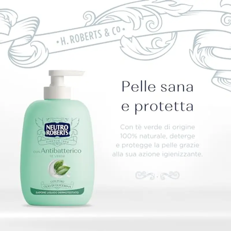 Neutro Roberts, Sapone Liquido Antibatterico, Pelle Sana e Protetta, Té Verde con Ingredienti Naturali - Flacone in Bio miniatura 2